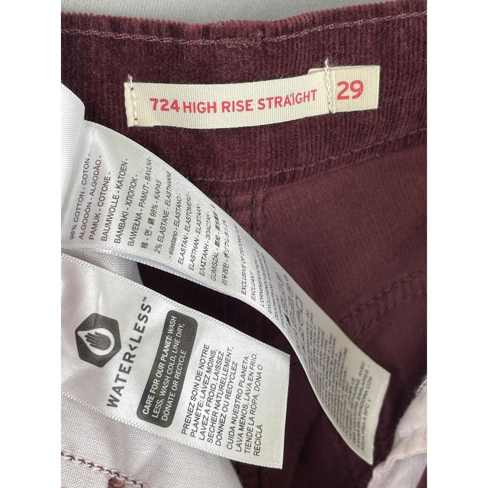 Levis 724 High Rise Straight Corduroy Pants Burgundy Maroon Fall Prep Wmns 29x30 - Picture 6 of 9